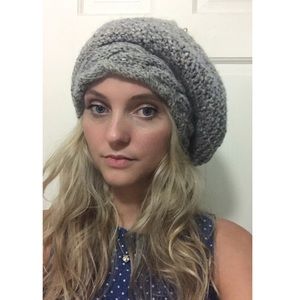 100% Irish Wool Knitted Gray Oversized Beanie